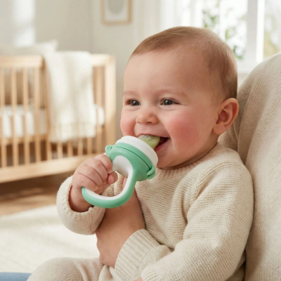 grignoteuse bebe souriant avec sa tetine