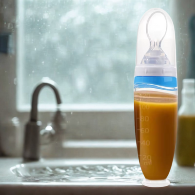 biberon cuillere 2 en 1 nomade poser sur evier