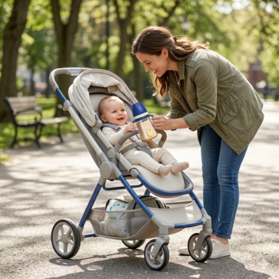 biberon dans main maman au parc