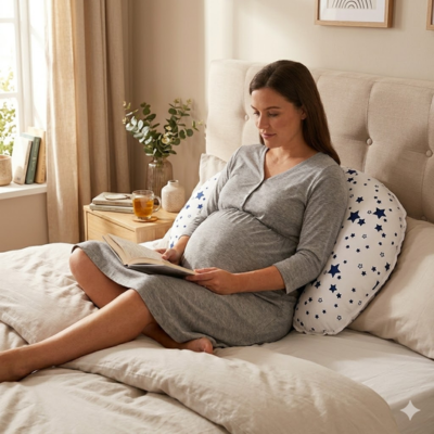 maman assise avec Coussin d'Allaitement dans dos