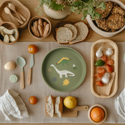 Assiette bebe Antidérapante Ergonomique vert