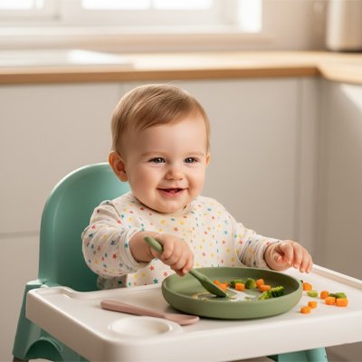 Assiette bebe Ergonomique content mange seul