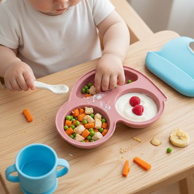 Assiette bebe ventouse enfant mange fruit