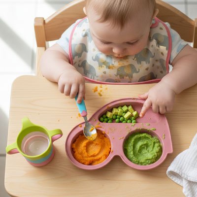 Assiette bébé ventouse indecollable enfant mange avec cuillere