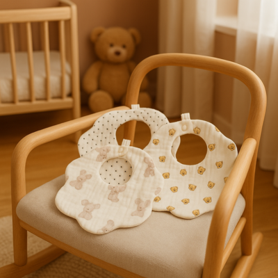 Bavoir bebe Mimi Chou poser sur chaise