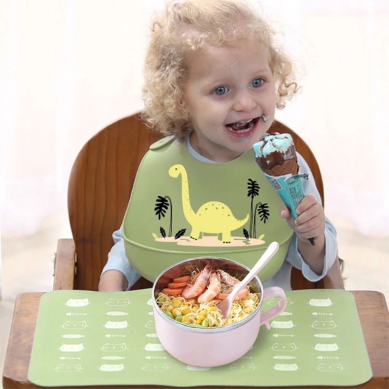 Bavoir bébé Praticité inégale vert dino