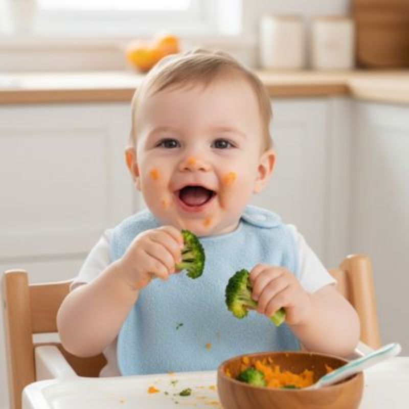 Bavoir bébé protège-repas bébé mange ses légumes.