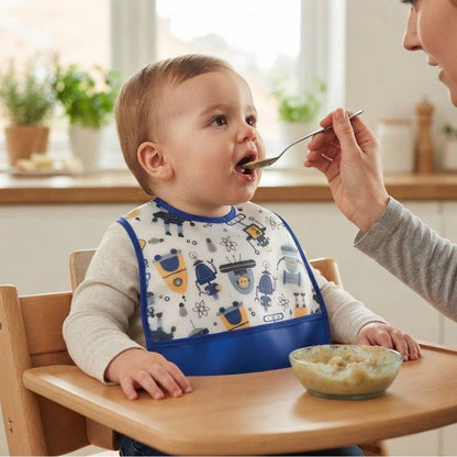 Bavoir bébé ultra-absorbant, maman donne le repas.
