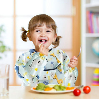 Bavoir manche longue anti-taches enfant mange son repas