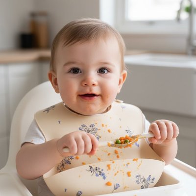 Bavoir silicone bebe Anti-tache ergonomique bebe mange avec cuillere