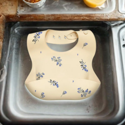 Bavoir silicone bebe Anti-tache ergonomique lilas bleu