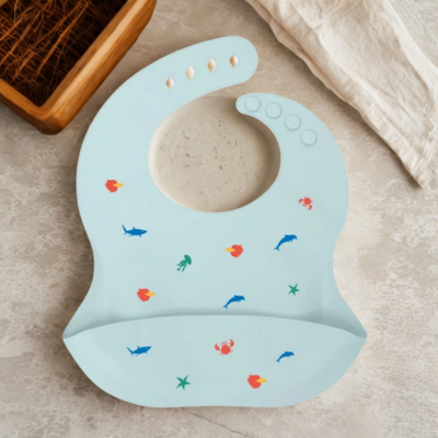 Bavoir silicone bebe Anti-tache ergonomique poisson