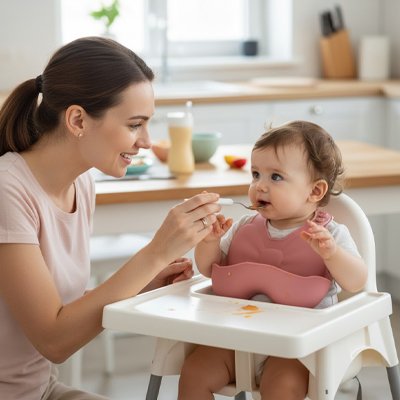 Bavoir silicone bebe Repas propres maman donne petite cuillere