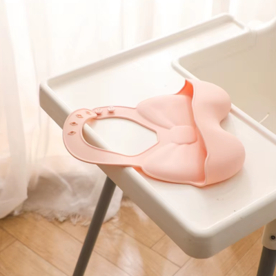 Bavoir silicone bebe Repas propres teinte peche