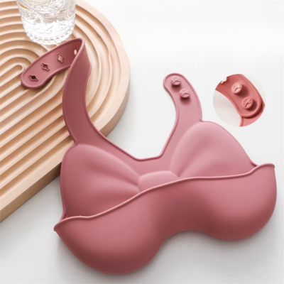 Bavoir silicone bebe Repas propres teinte rose poudre