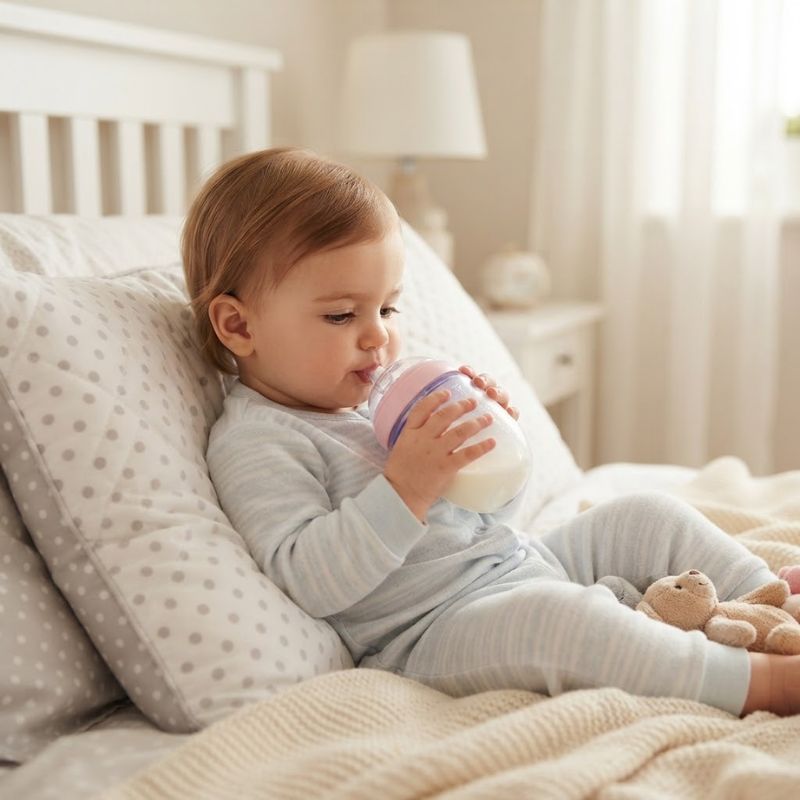 Biberon Palma enfant boit son biberon au lit