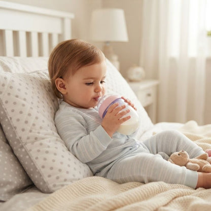 Biberon Palma enfant boit son biberon au lit
