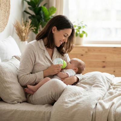 Biberon ivaho maman dans son lit nourrit bebe