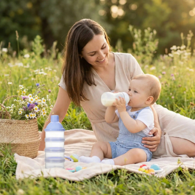 Boite doseuse lait Empilable maman sur herbe avec bebe
