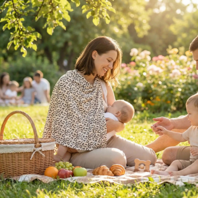Cape-allaitement maman en famille au parc