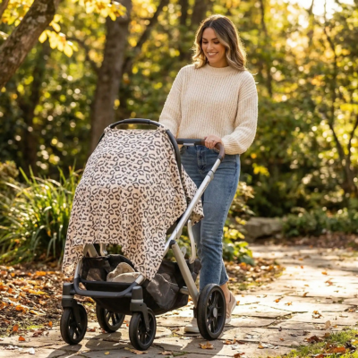 Cape allaitement en poussette avec bebe