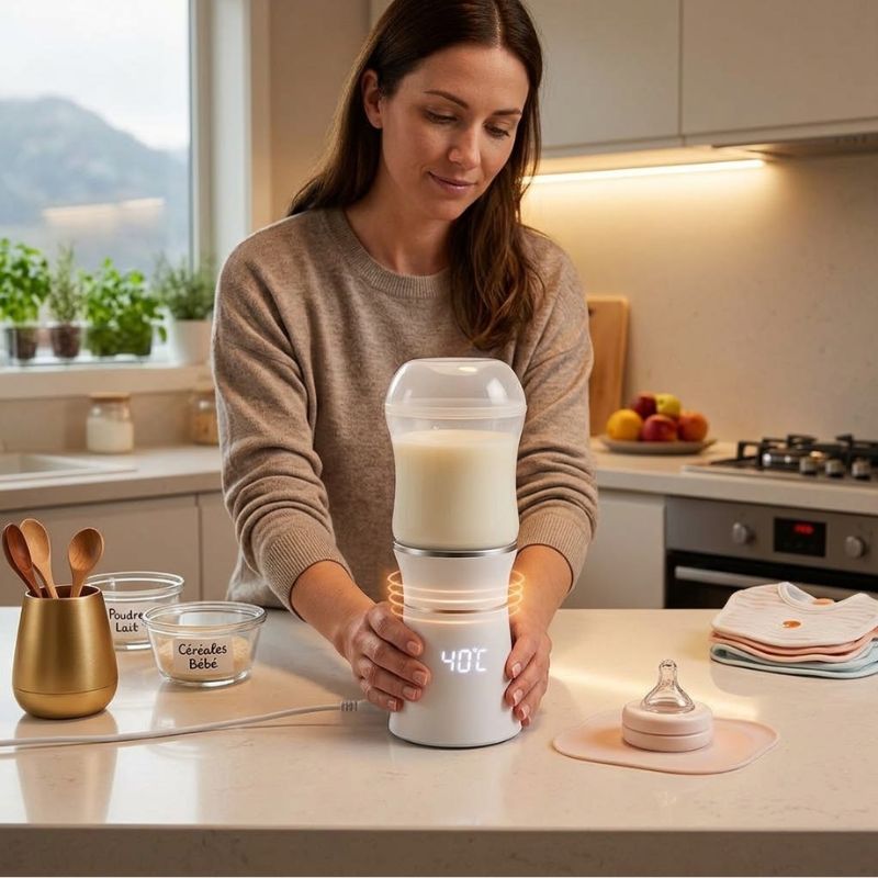 Chauffe-biberon Nomade maman dans sa  cuisine réchauffe le lait