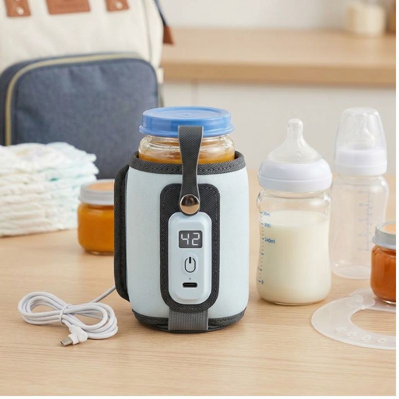 chauffe biberon portable avec des biberons sur la table