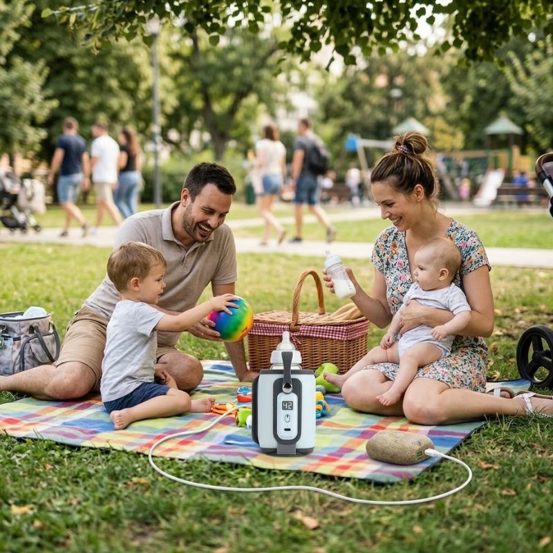 chauffe biberon portable en famille pique nique