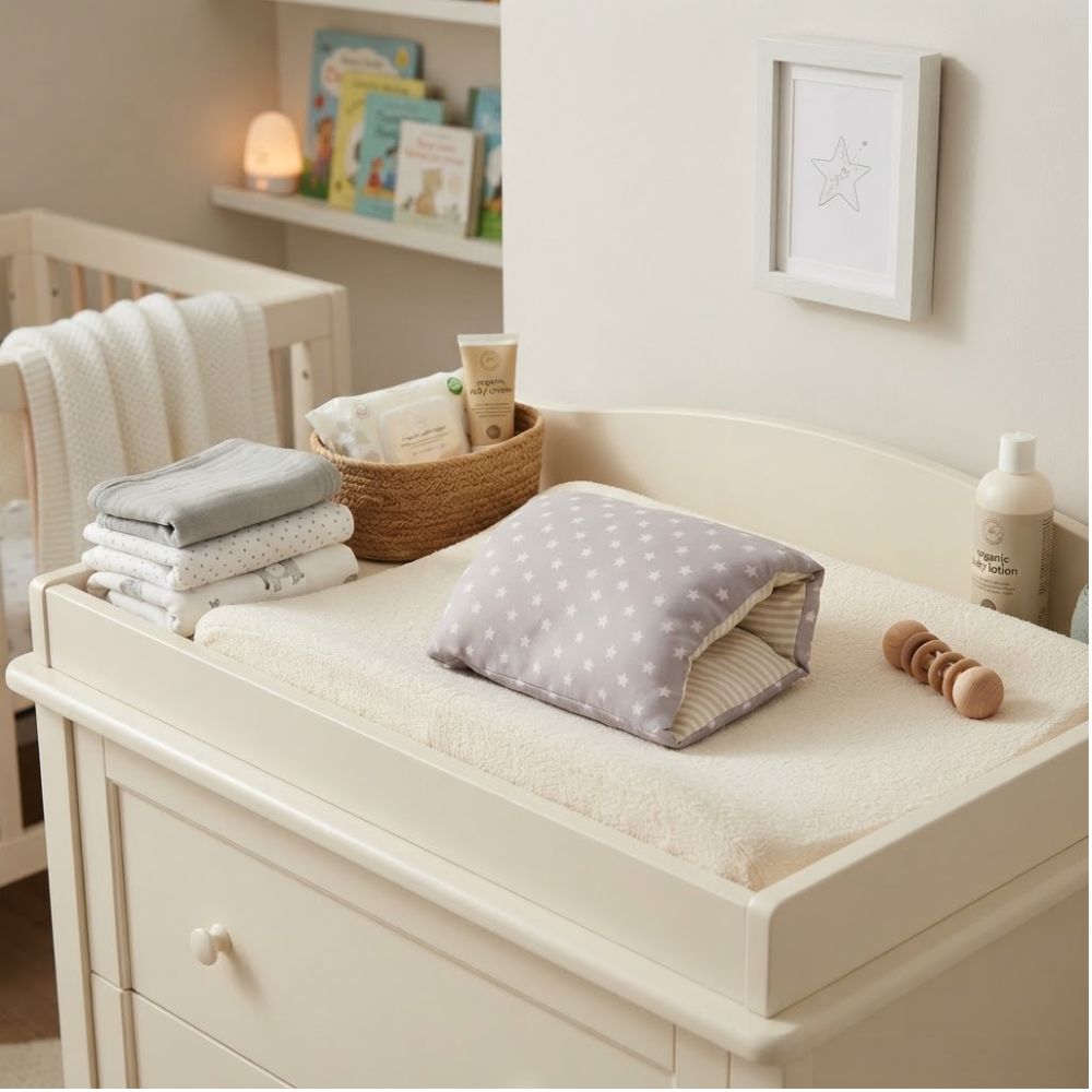 Coussin d'allaitement astre poser sur la table a langer