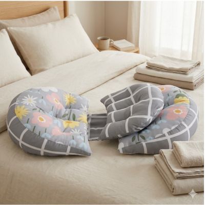 Coussin grossesse fleurie sur lit