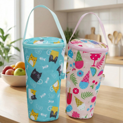 Porte biberon nomade rose bleu poser sur table