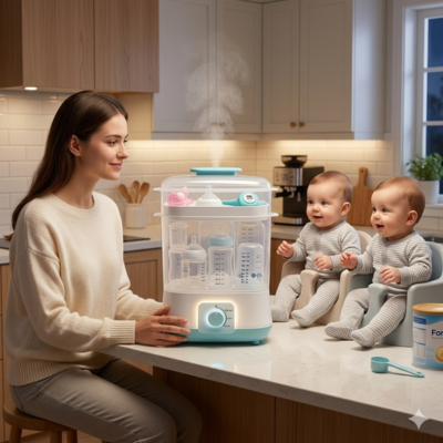 Stérilisateur biberon  avec maman et jumeau