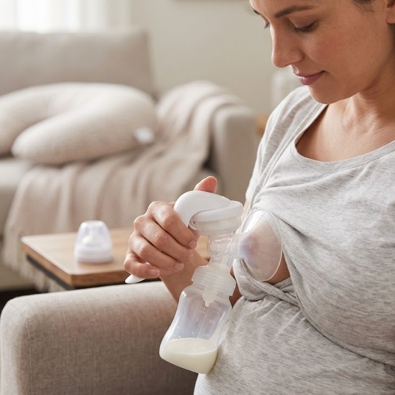 tire lait manuel posé sur sein maman 