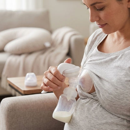tire lait manuel posé sur sein maman 