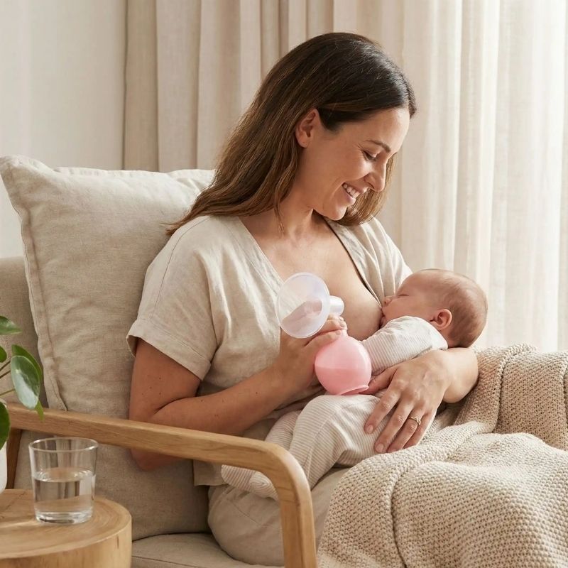 tire lait manuel maman avec bebe au sein