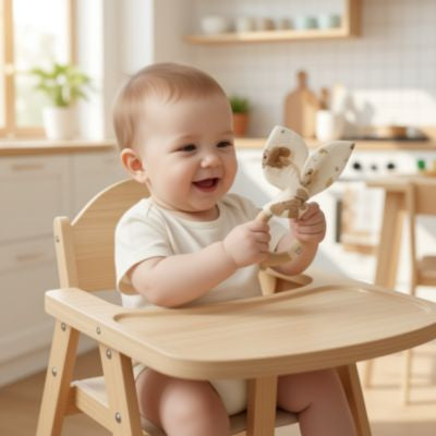 anneau de dentition bois bebe joue avec assis dans chaise