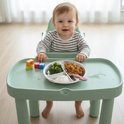 assiette bebe ventouse enfant assit a table