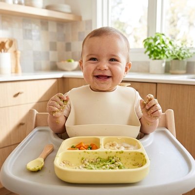 Assiette bébé ventouse enfant mange avec ses mains