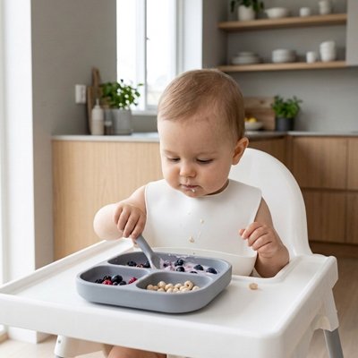 Assiette bébé ventouse enfant mange dans son assiette