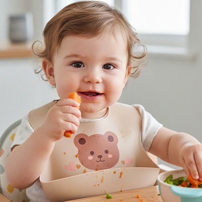 bavoir bebe enfant mange ses legumes