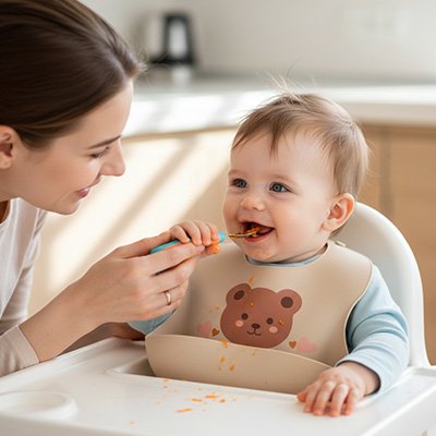 bavoir bebe maman sourrit son enfant