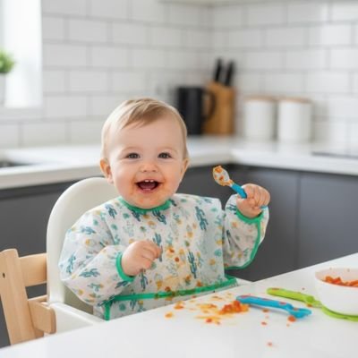 Bavoir manche longue bebe mange a table