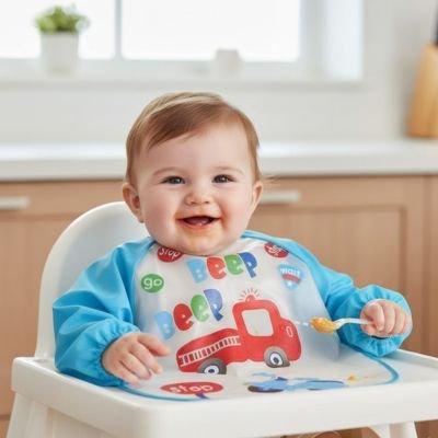 Bavoir manche longue bebe mange seul