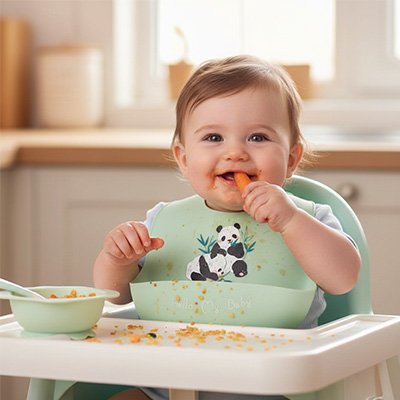 Bavoir silicone lavable bebe assit dans sa chaise