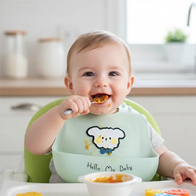 Bavoir silicone lavable bebe mange seul