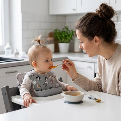 Bavoir silicone maman donne la puree