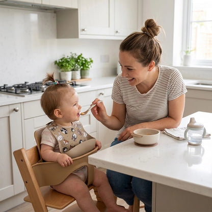Bavoir silicone maman fait manger son bebe