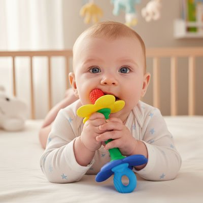 bebe allonger tient son                           Anneau de dentition