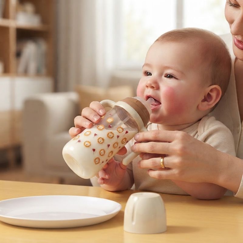 bebe boit son lait avec biberon bebe  Incassable