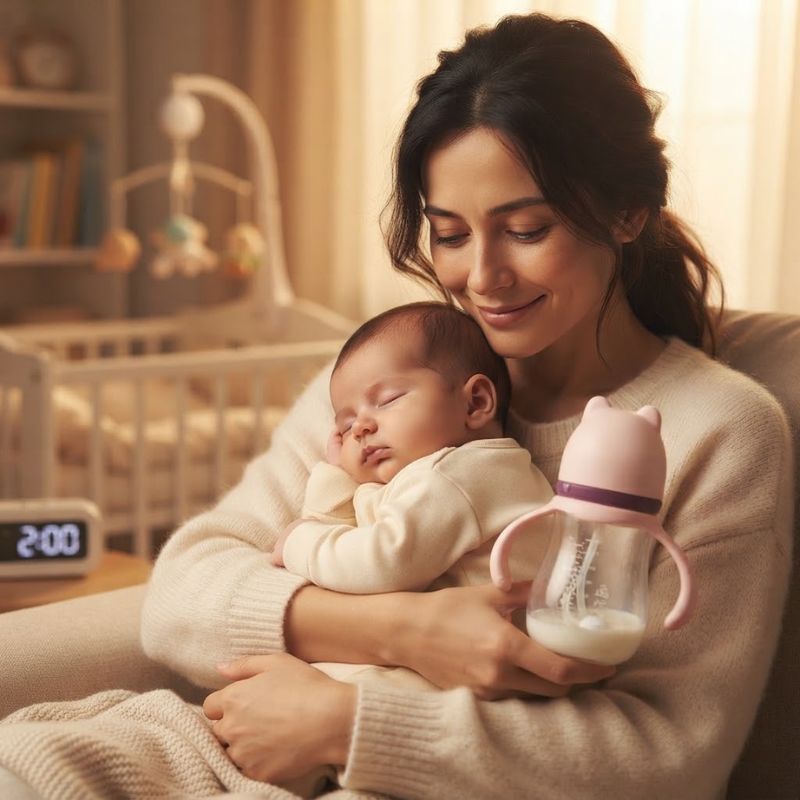 bebe dors sereinement dans bras maman et Biberon Anti Colique Sereo